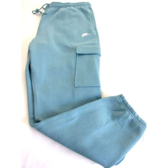 Nike Club Men's Tapered Leg Fleece Lined Cargo Jogger pants Denim Turquoise Blue - Picture 7 of 8